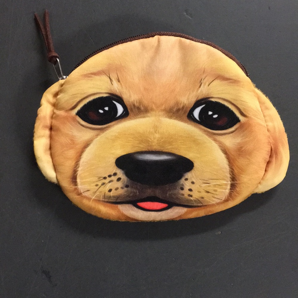 Nylon and Plush Yellow Dog Coin Purse